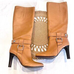 Karen Millen Tan Leather Buckle Detail Heeled Boots Size EU 40